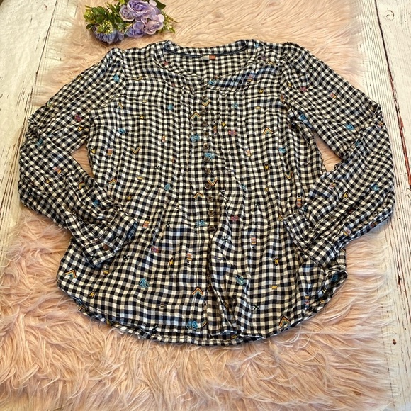 Anthropologie Pilcro Embroidered Gingham Button Down sz S - Picture 2 of 11